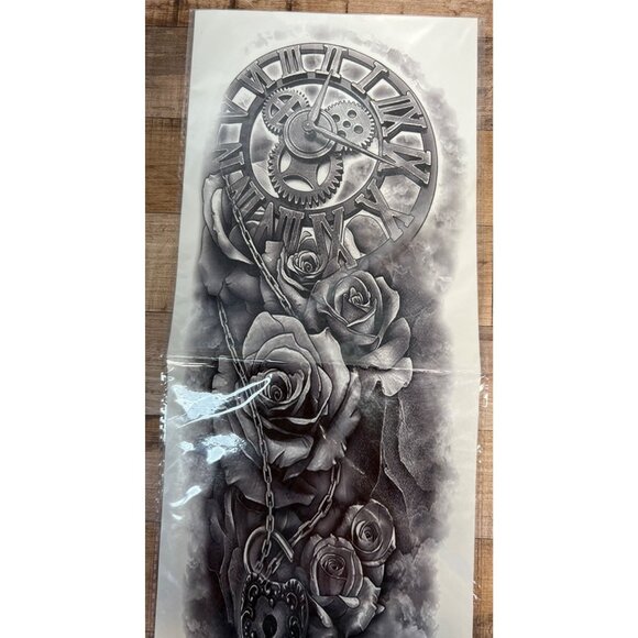 Gothic Rose & Clock Full Arm Sleve Temporary Tattoo Waterproof Long-Lasting Body - Picture 2 of 3